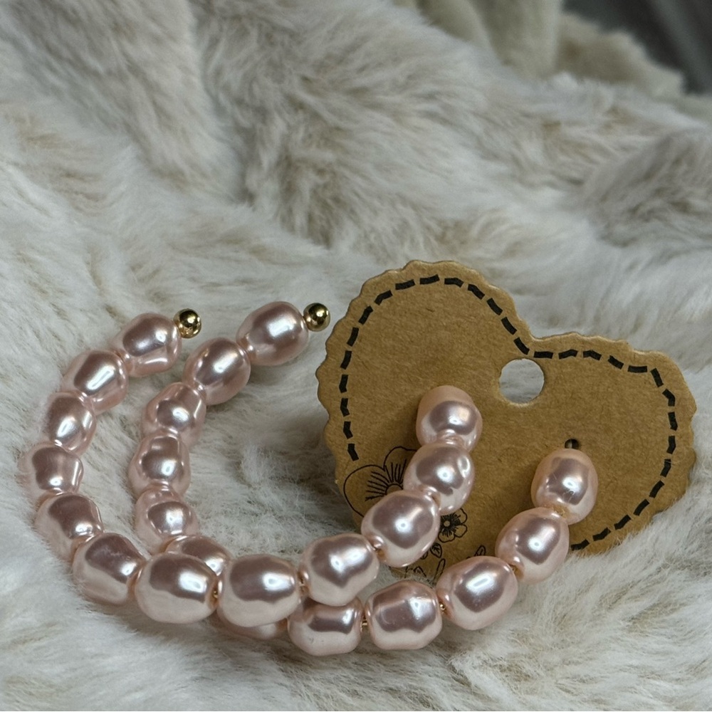Pearl Hoop Earrings - Blush Pink - Nickel Free